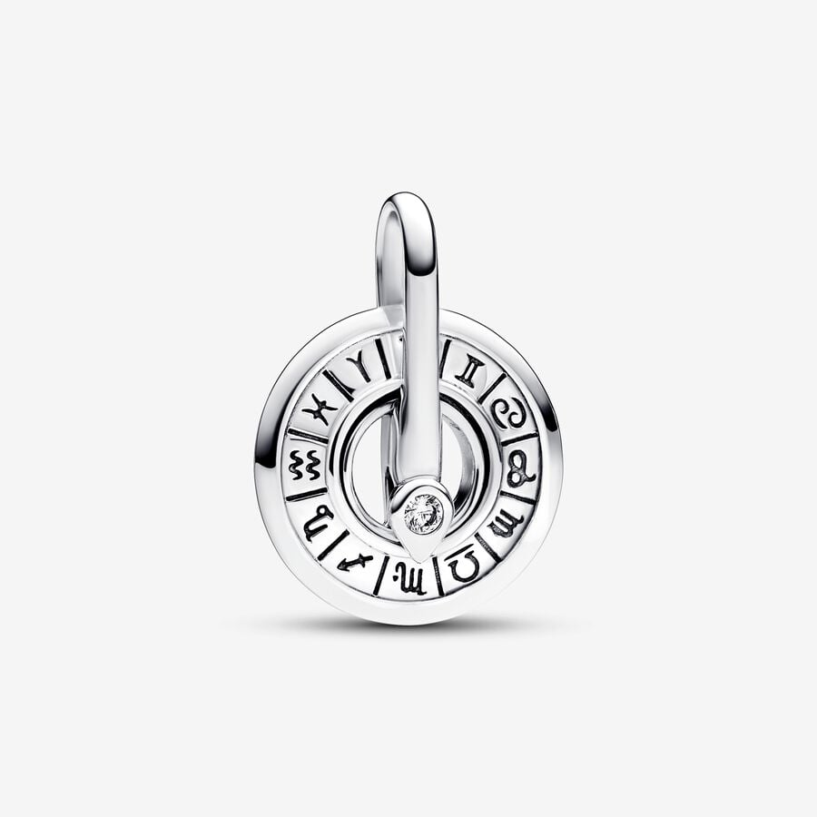 Zodiac wheel sterling silver medallion with clear 