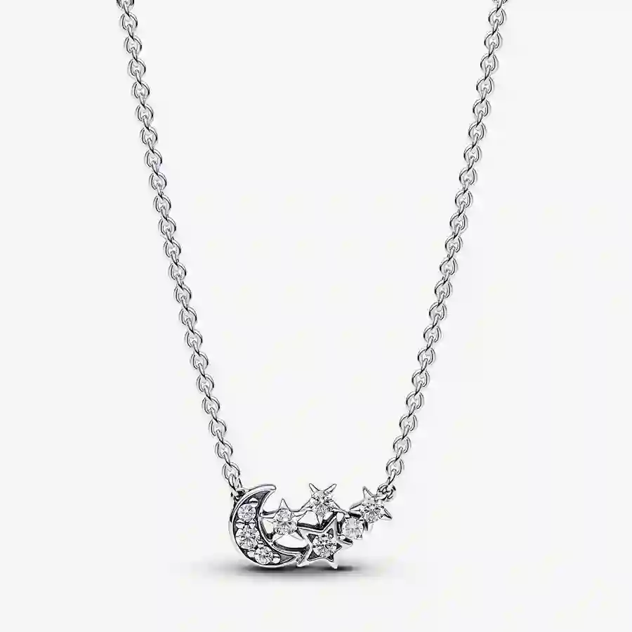 Stars and moon sterling silver collier with clear cubic zirconia