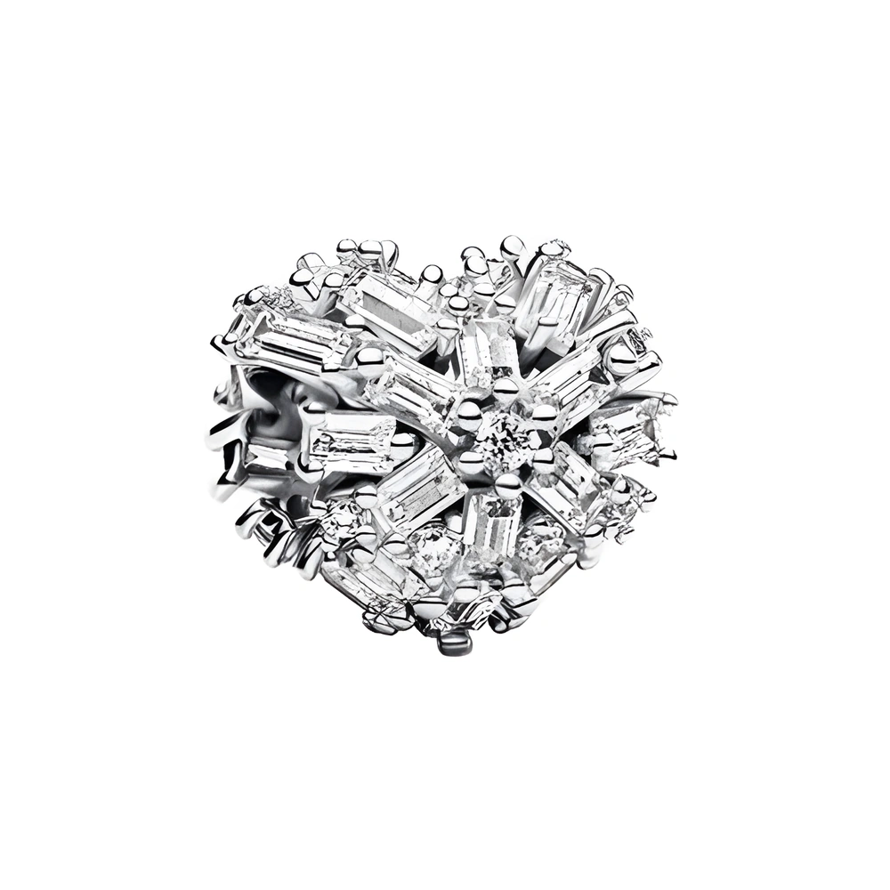 Heart sterling silver charm with clear cubic zirco
