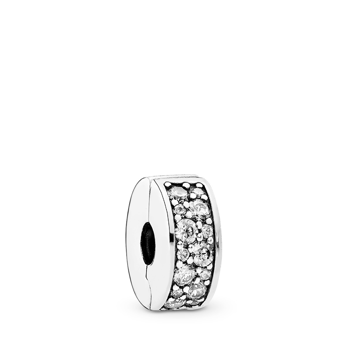 Silver clip with clear cubic zirconia and silicone