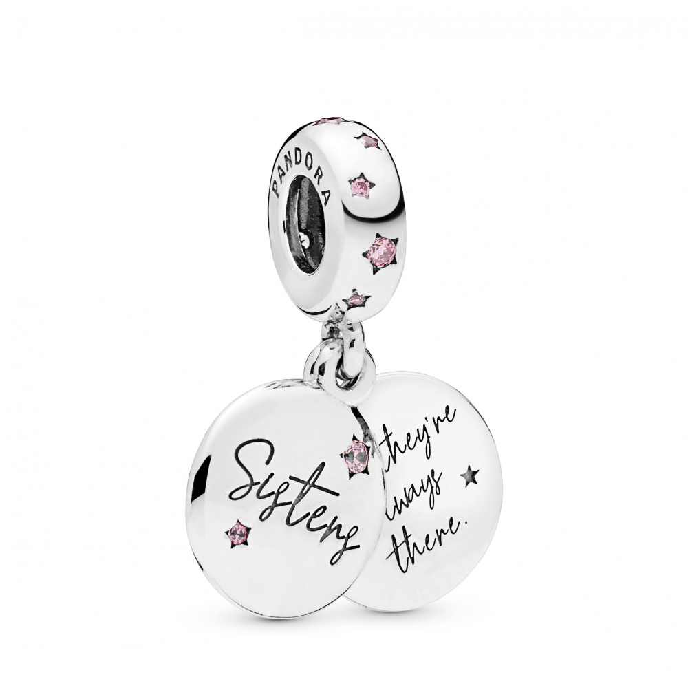Sisters silver dangle with fancy fuchsia pink cubi