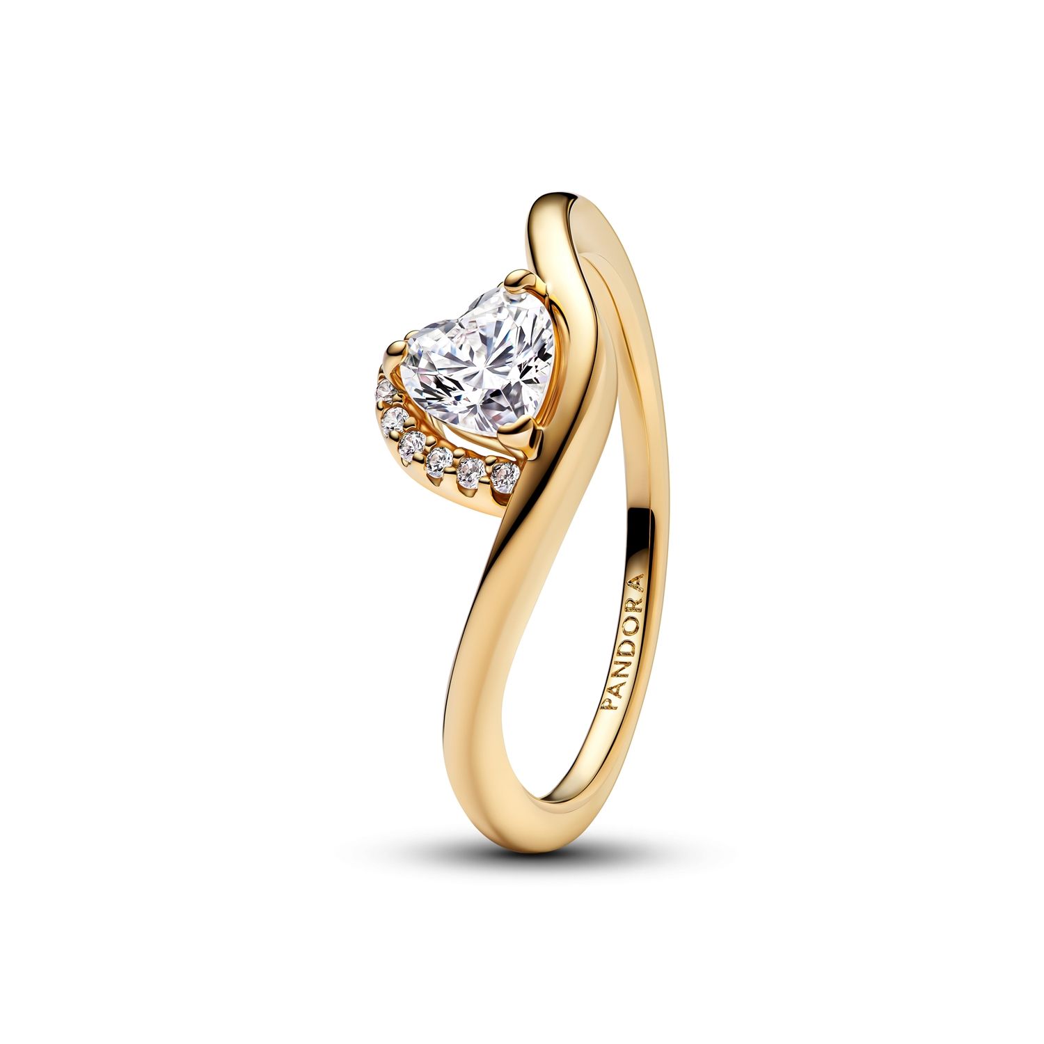 Wave heart 14k gold-plated ring with clear cubic zirconia