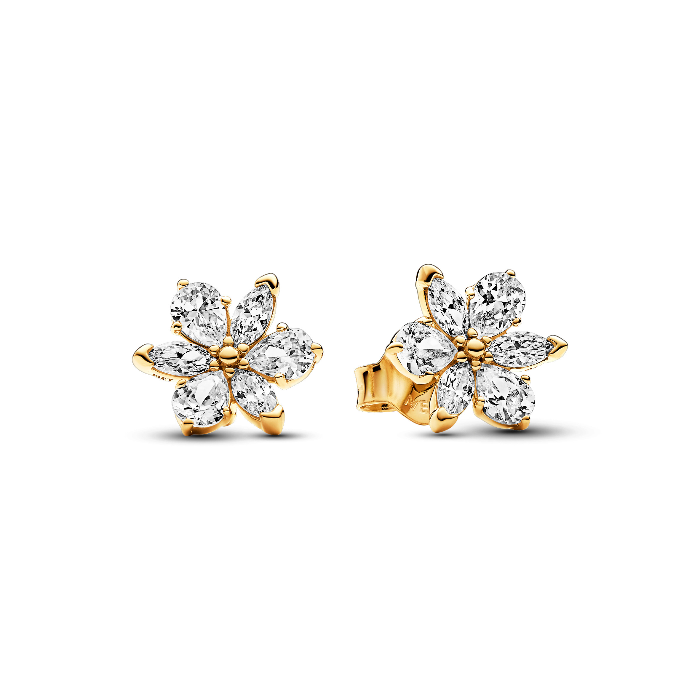 Herbarium cluster 14k gold-plated stud earrings with clear cubic zirconia