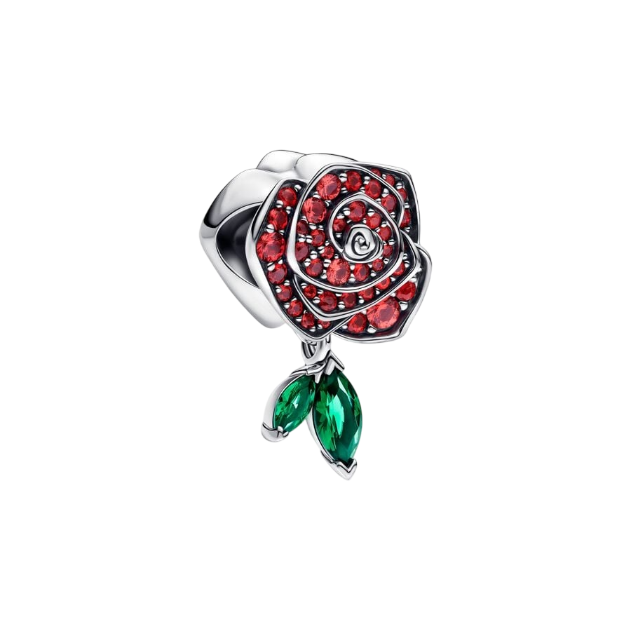 Rose sterling silver charm with salsa red crystal 