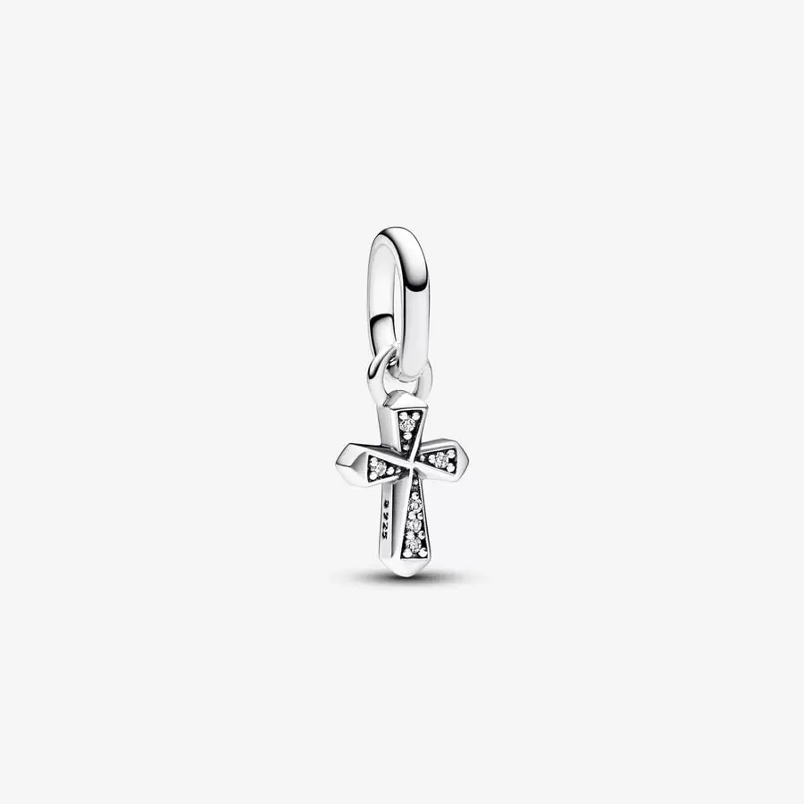 Cross sterling silver mini dangle with clear cubic
