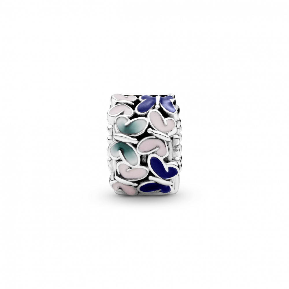 Butterfly silver clip with green, blue and pink en