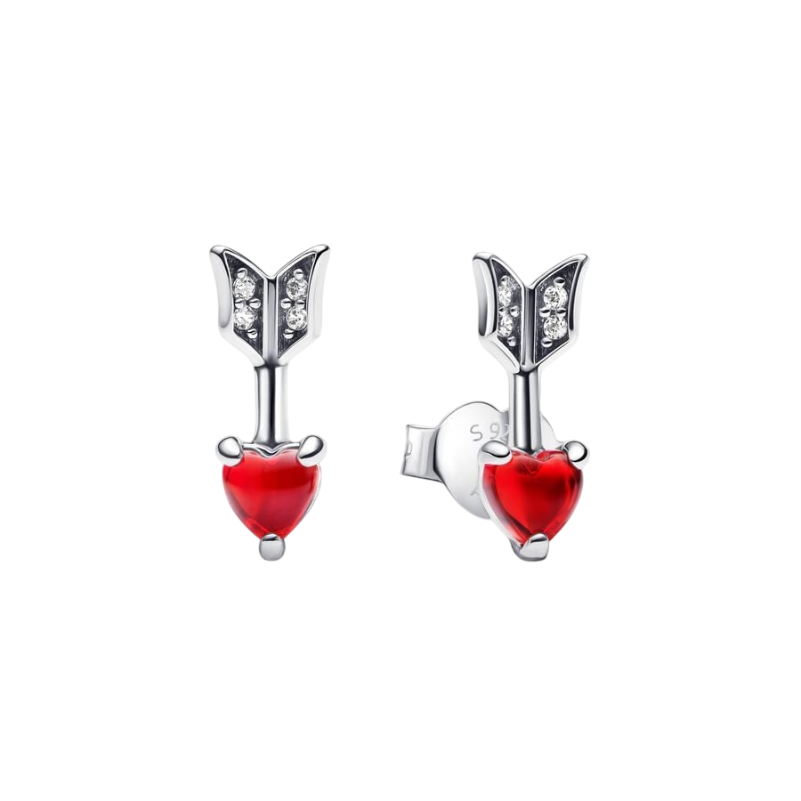 Heart arrow sterling silver stud earrings with red