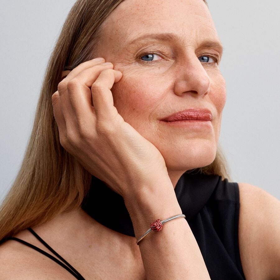 Rose heart sterling silver charm with red enamel