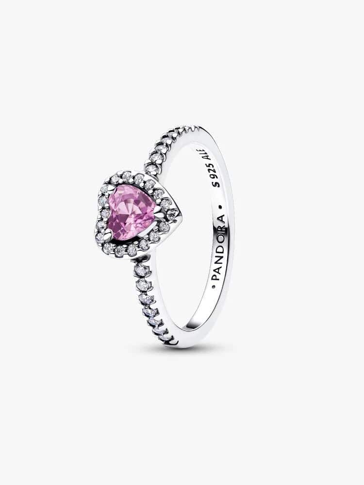 Heart sterling silver ring with light purple crystal and clear cubic zirconia