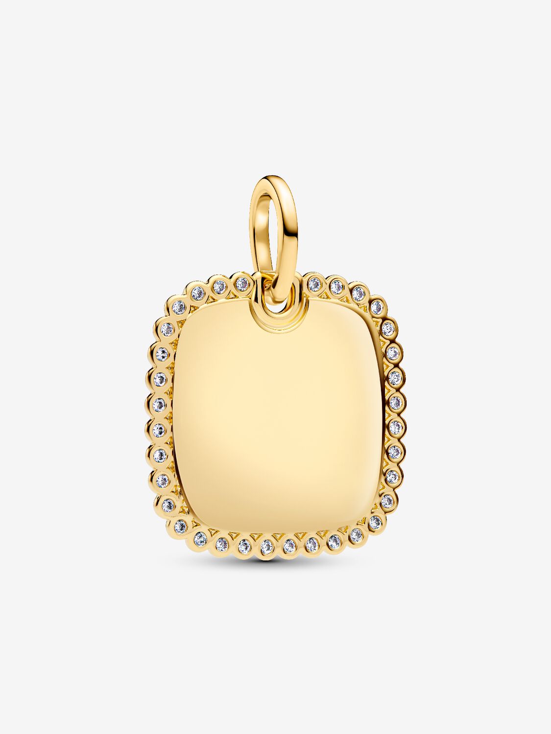 Engravable square 14k gold-plated pendant with cle