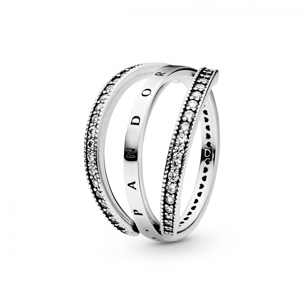 PANDORA logo reversible silver ringwith clear cubi