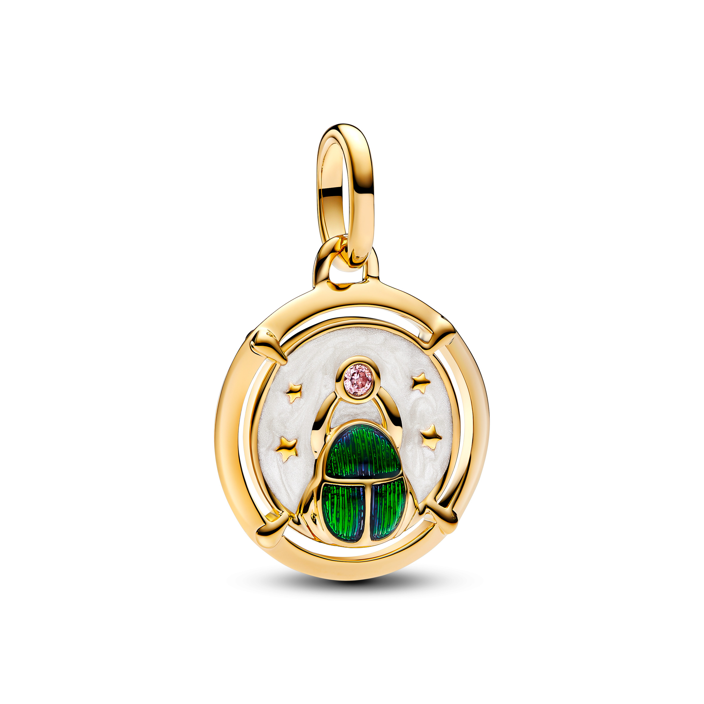 Scarab 14k gold-plated medallion with pink cubic z