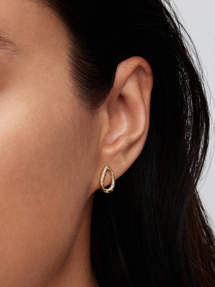 14k gold-plated stud earrings with clear cubic zir