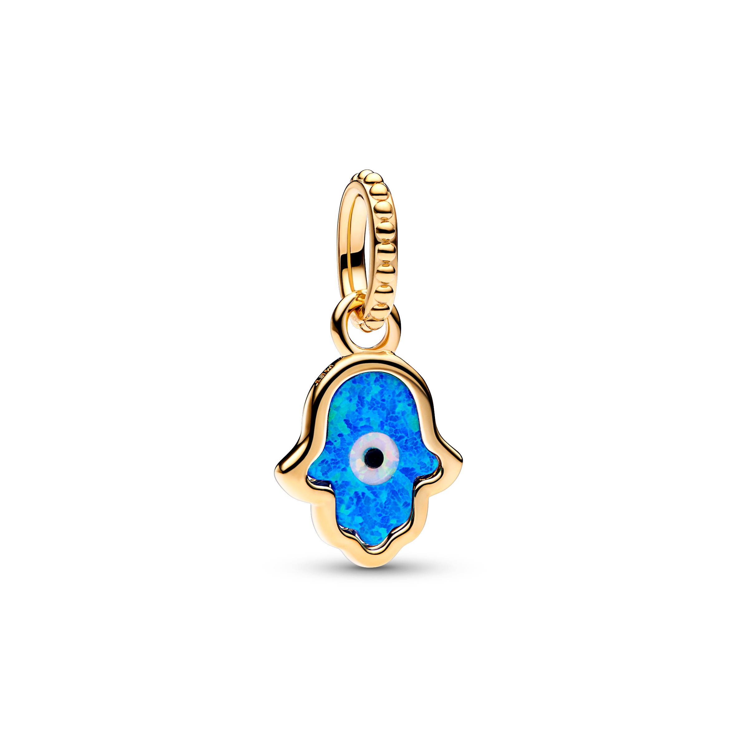 Hamsa hand 14k gold-plated dangle with deep blue a