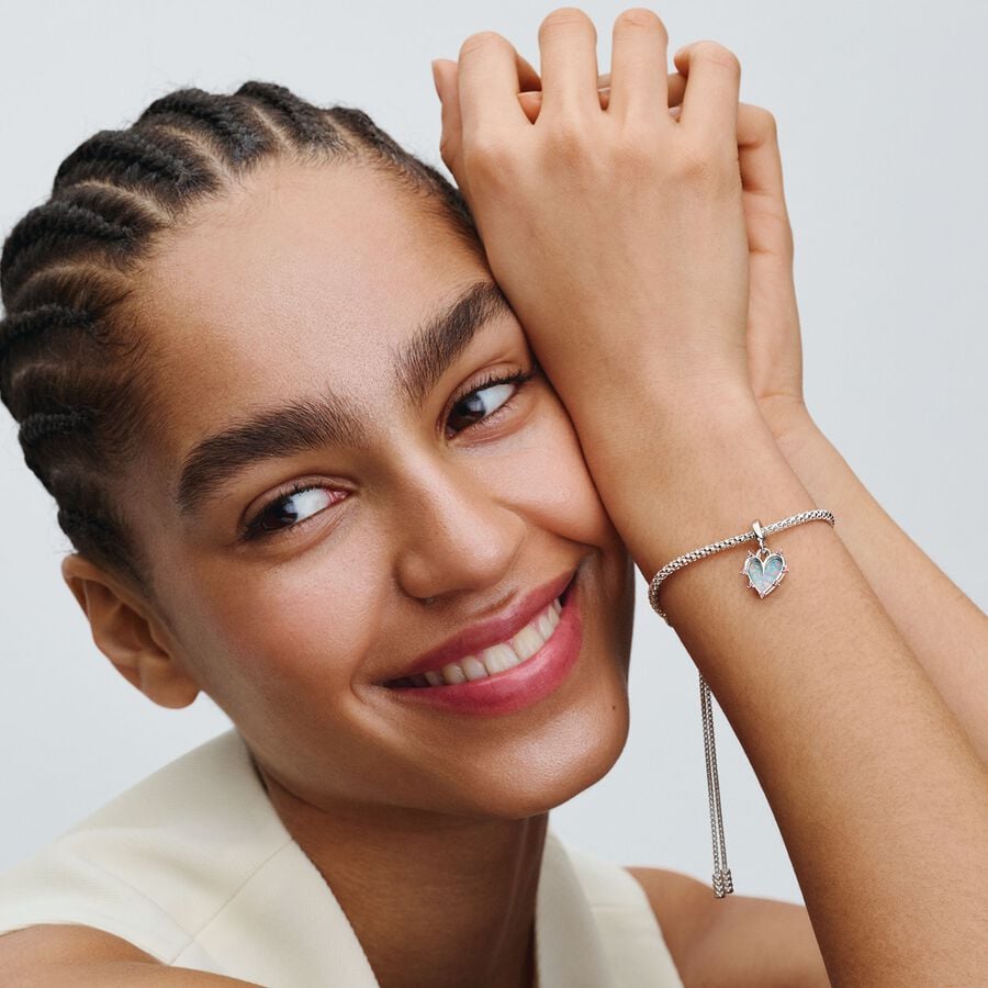 Hearts sterling silver double dangle with pink lab-created opal and fancy fairy tale pink cubic zirc