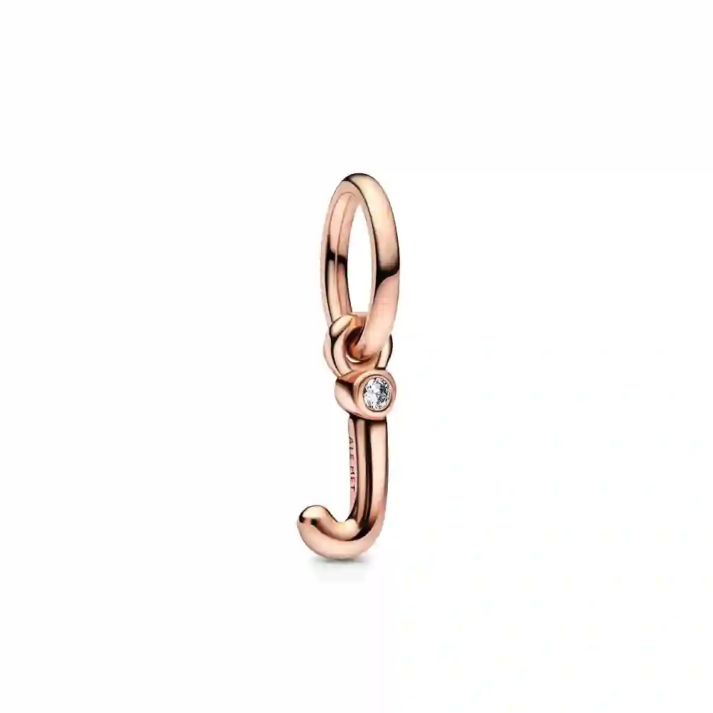 Letter j 14k rose gold-plated dangle with clear cubic zirconia