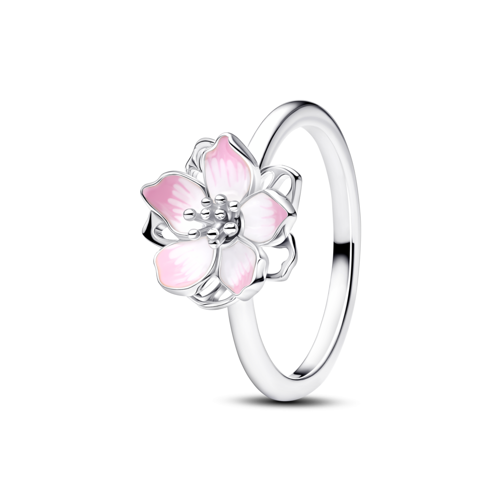 Cherry blossom sterling silver ring with shaded pi