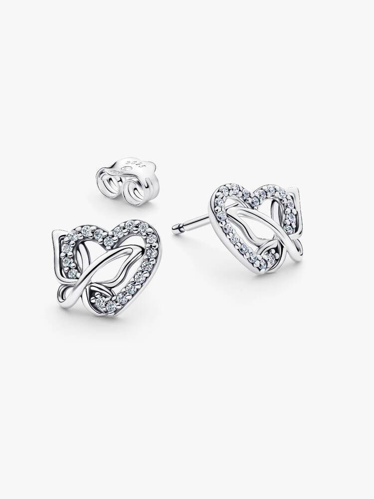 Heart and butterfly sterling silver stud earrings 