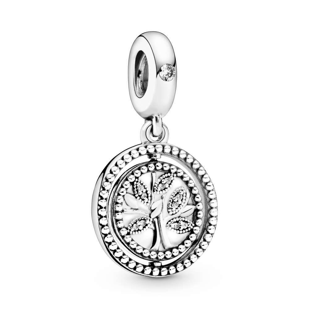Spinning tree of life silver dangle with clearcubi