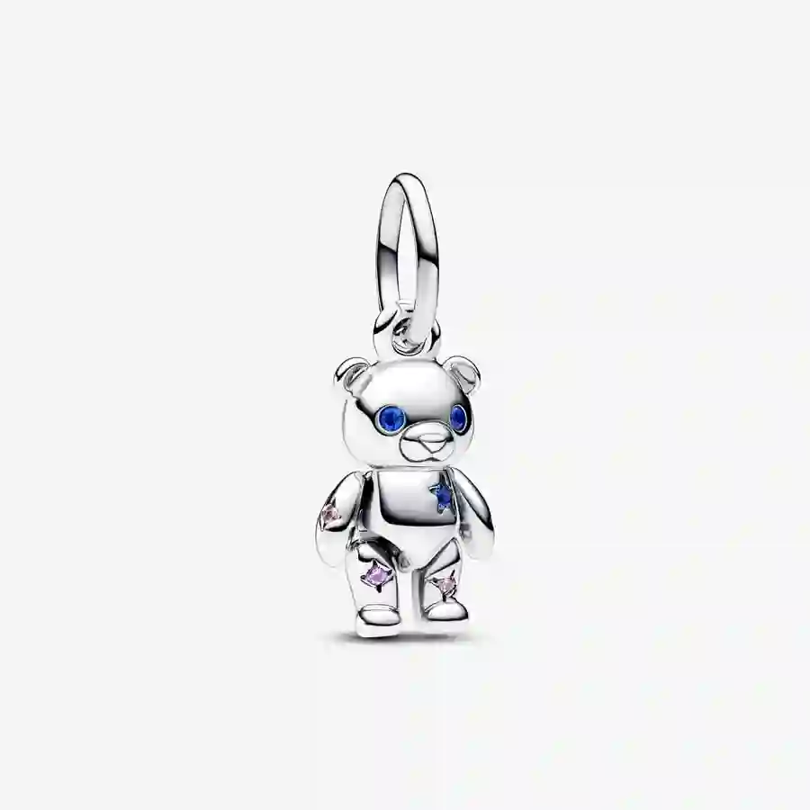 Teddy bear sterling silver dangle with fancy fairy