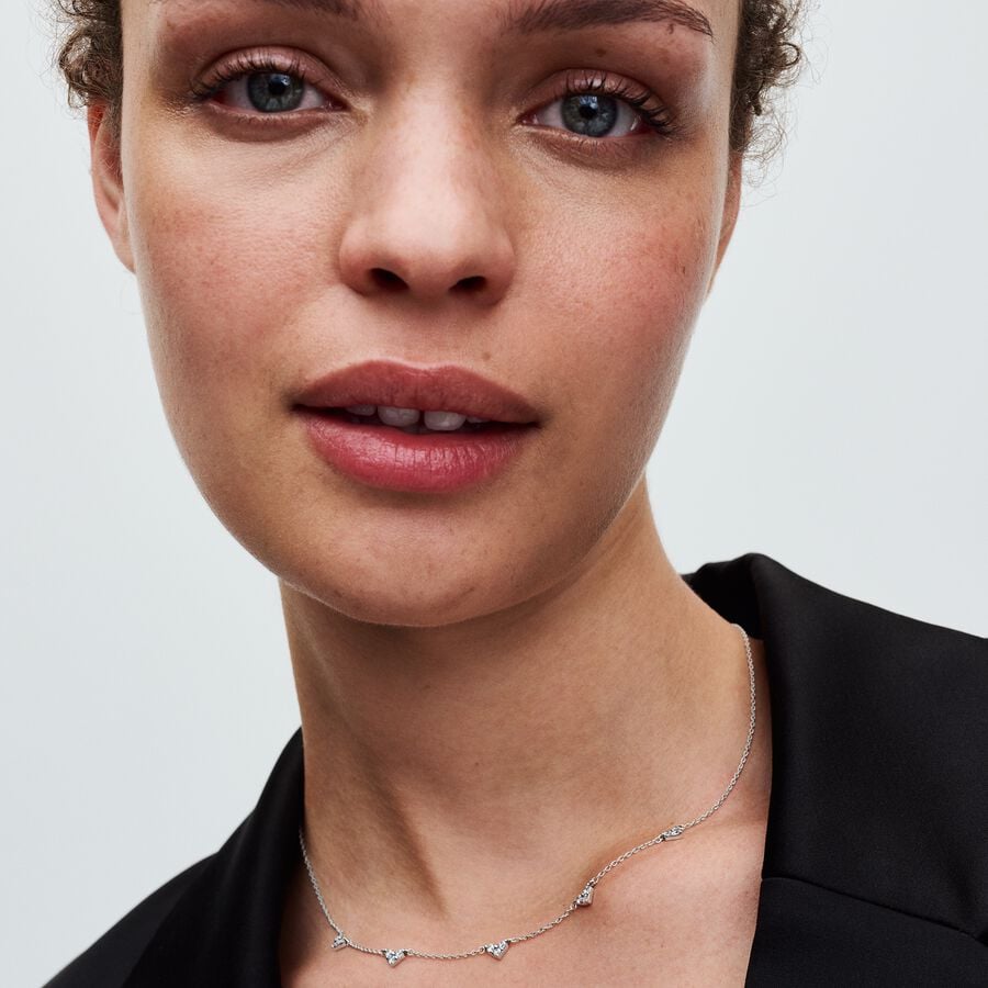 Hearts sterling silver collier with clear cubic zi