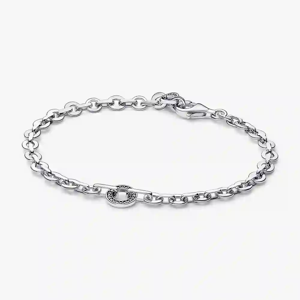 Pandora logo sterling silver bracelet with clear cubic zirconia