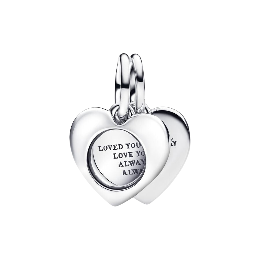 Engravable heart sterling silver double dangle wit