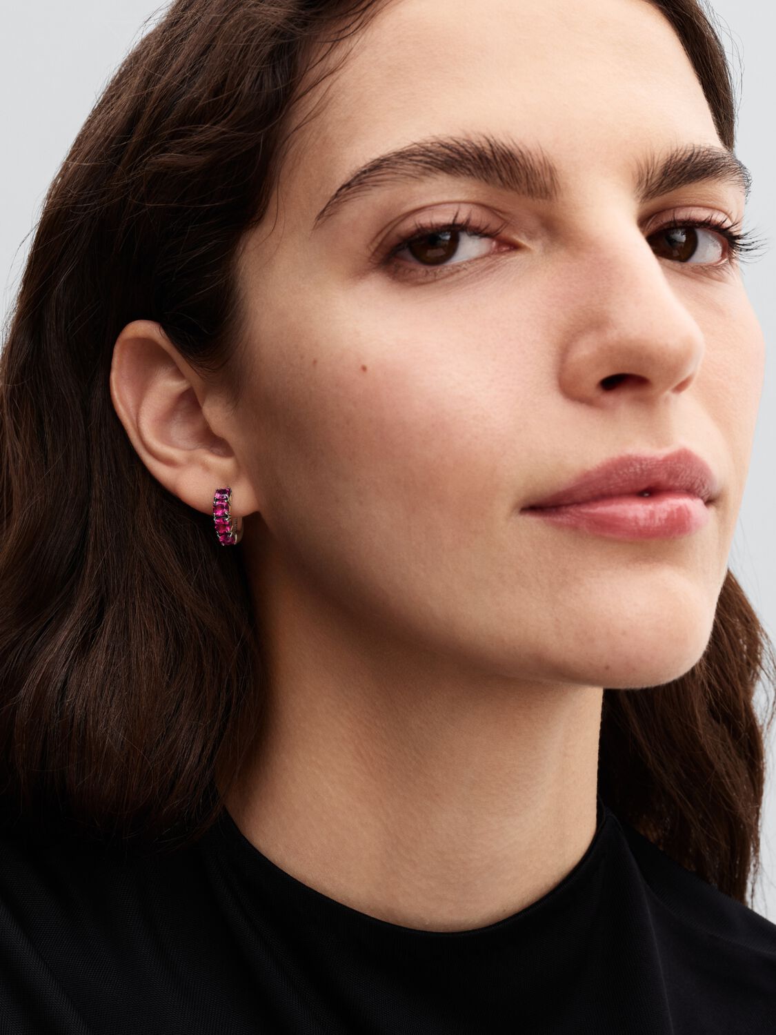 Sterling silver hoop earrings with phlox pink crys