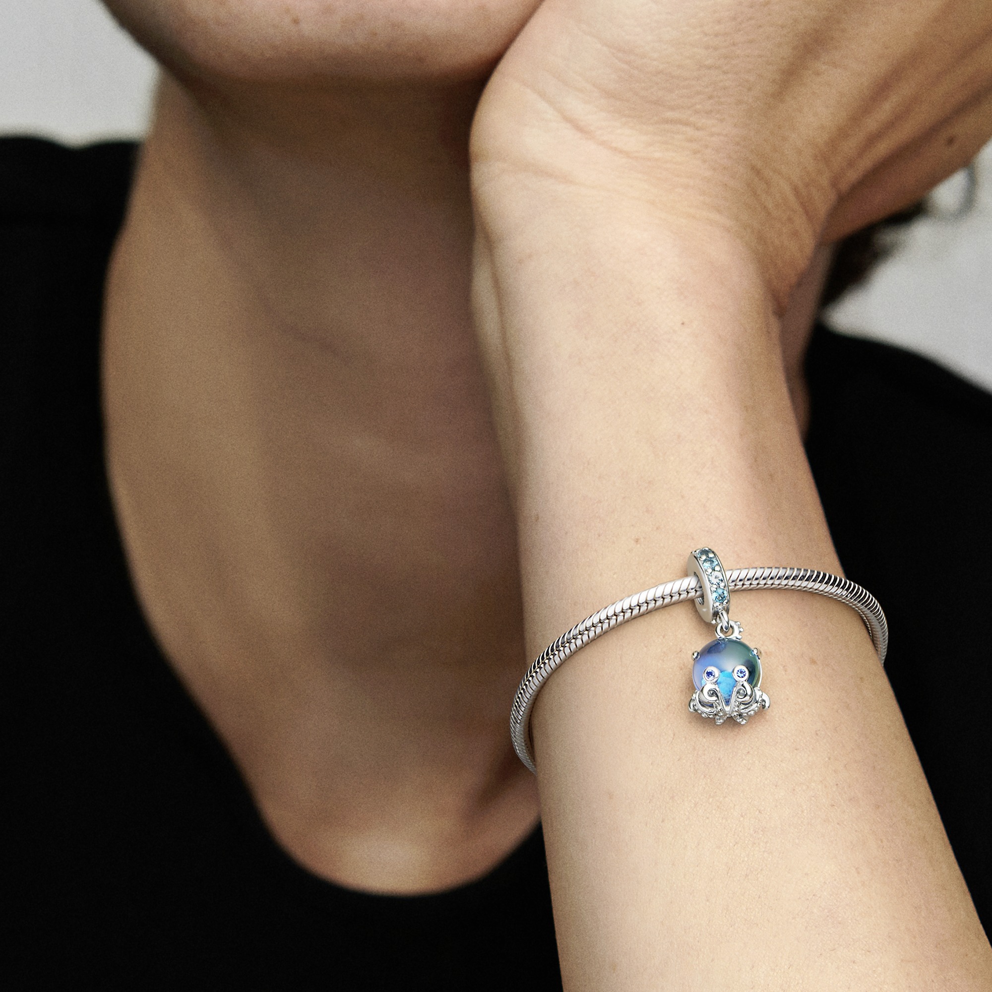 Octopus sterling silver dangle with bleached aqua 