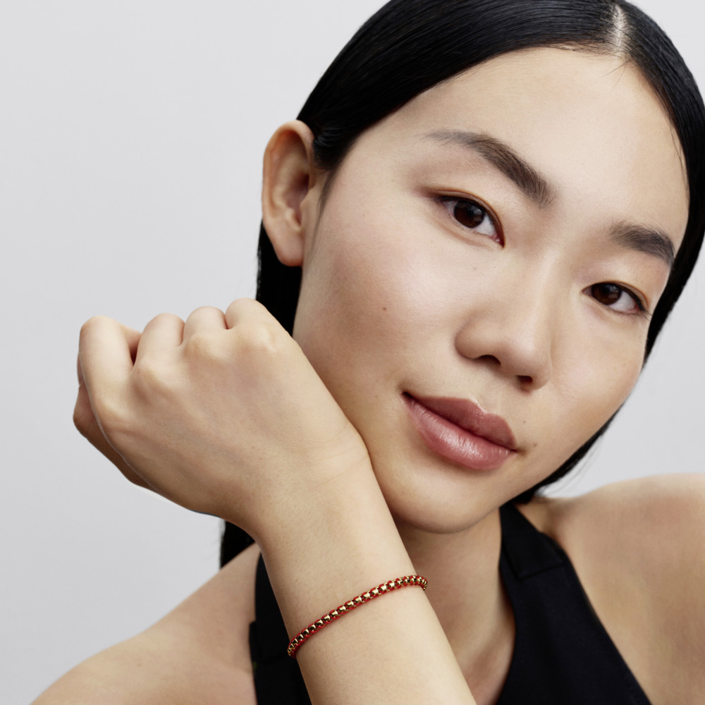 Braided 14k gold-plated box chain bracelet with re