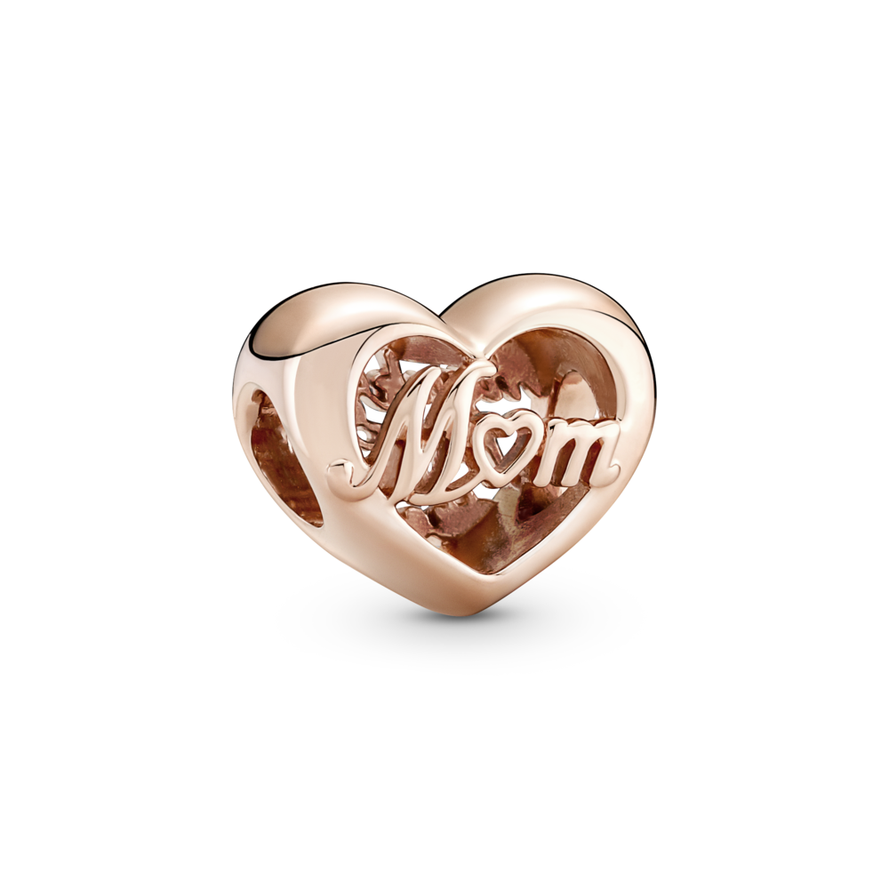 Mom heart 14k rose gold-plated charm