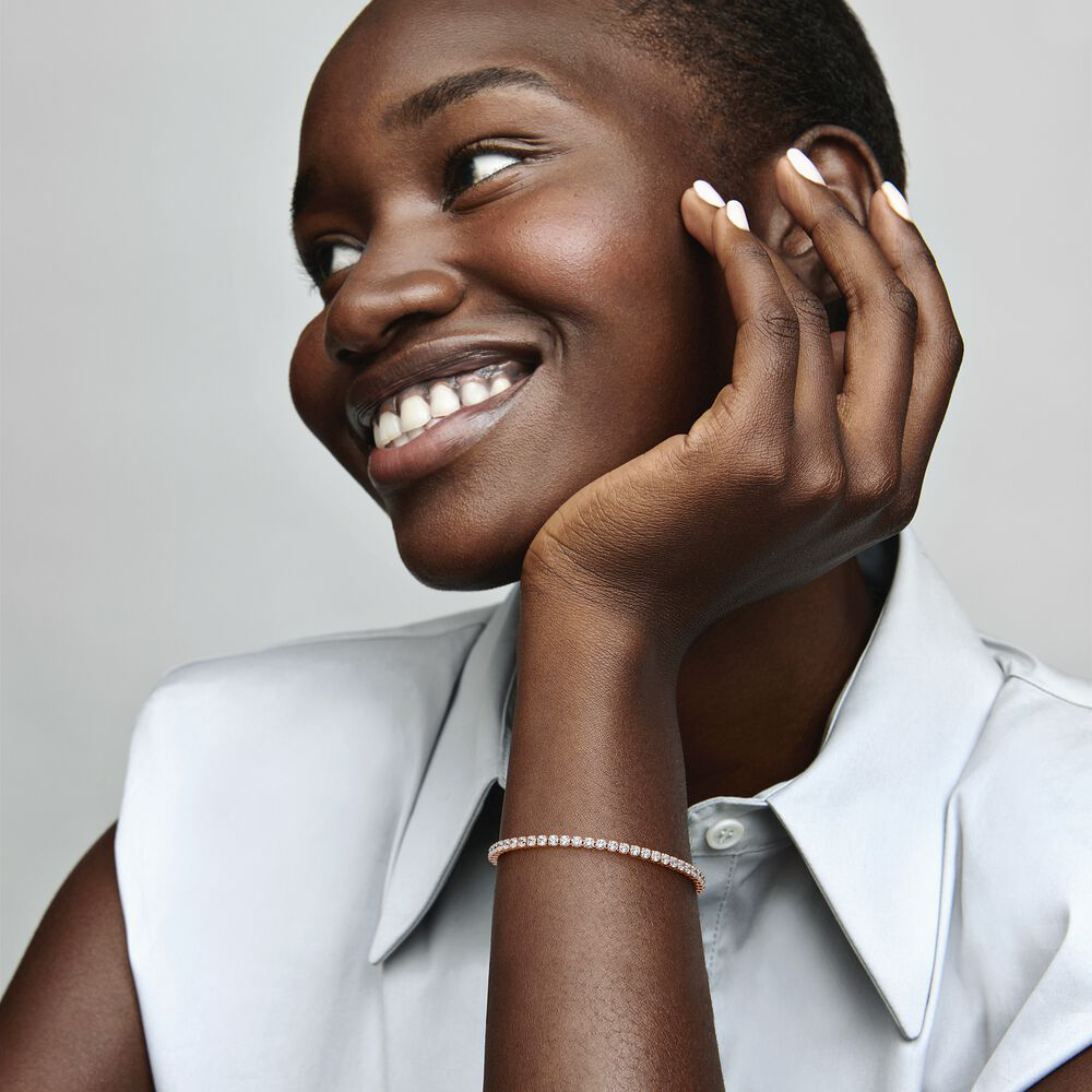 14k Rose gold-plated bracelet with clear cubic zirconia