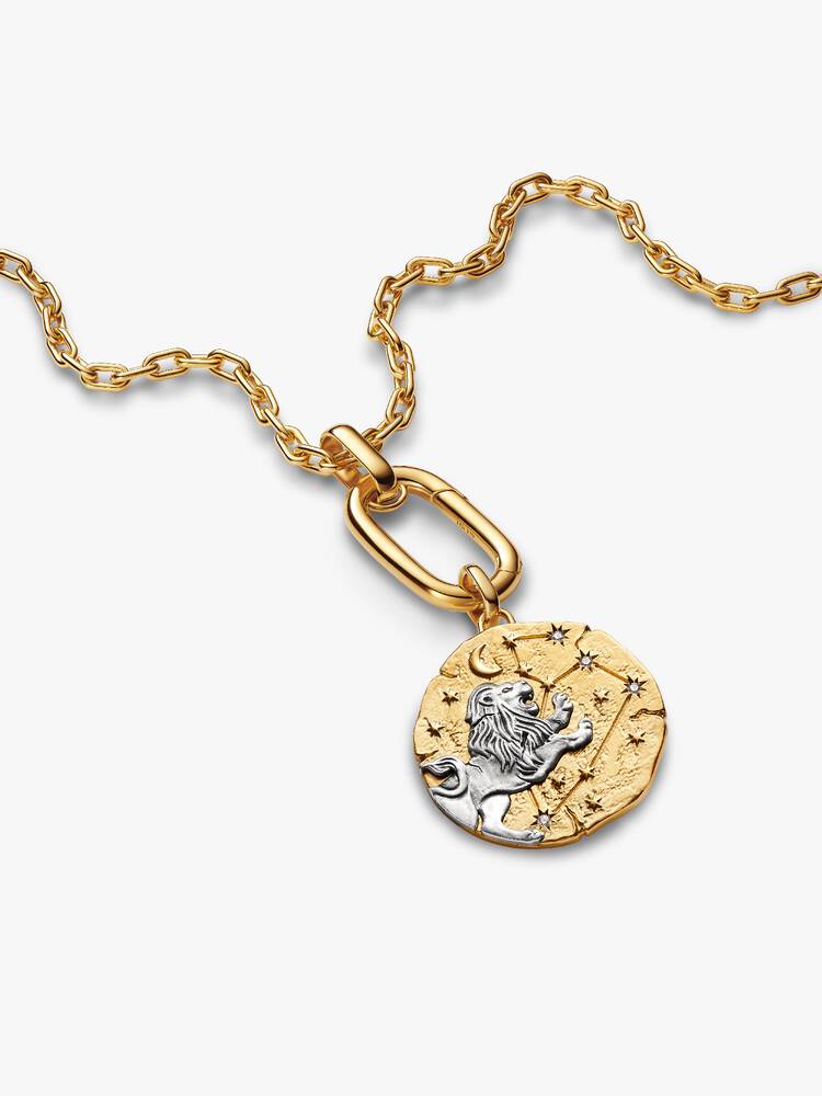 XL Leo sterling silver and 14k gold-plated medallion with clear cubic zirconia