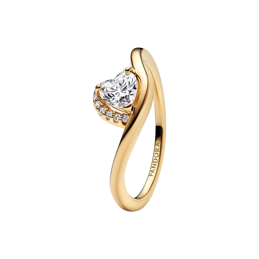 Wave heart 14k gold-plated ring with clear cubic z