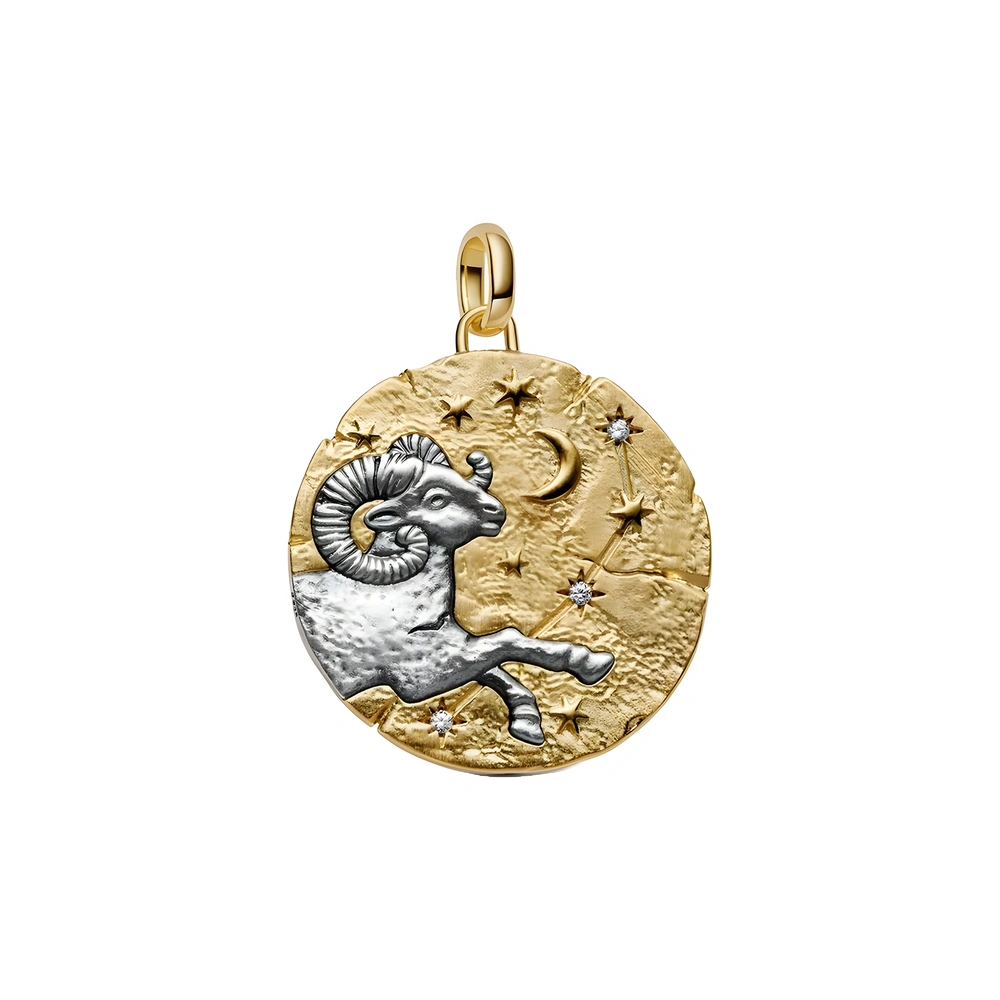 XL Aries sterling silver and 14k gold-plated medallion with clear cubic zirconia