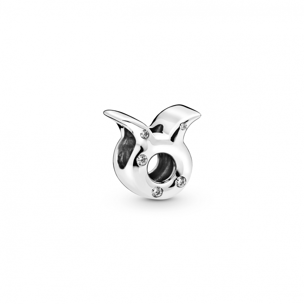 Taurus sterling silver charm with clear cubic zirc