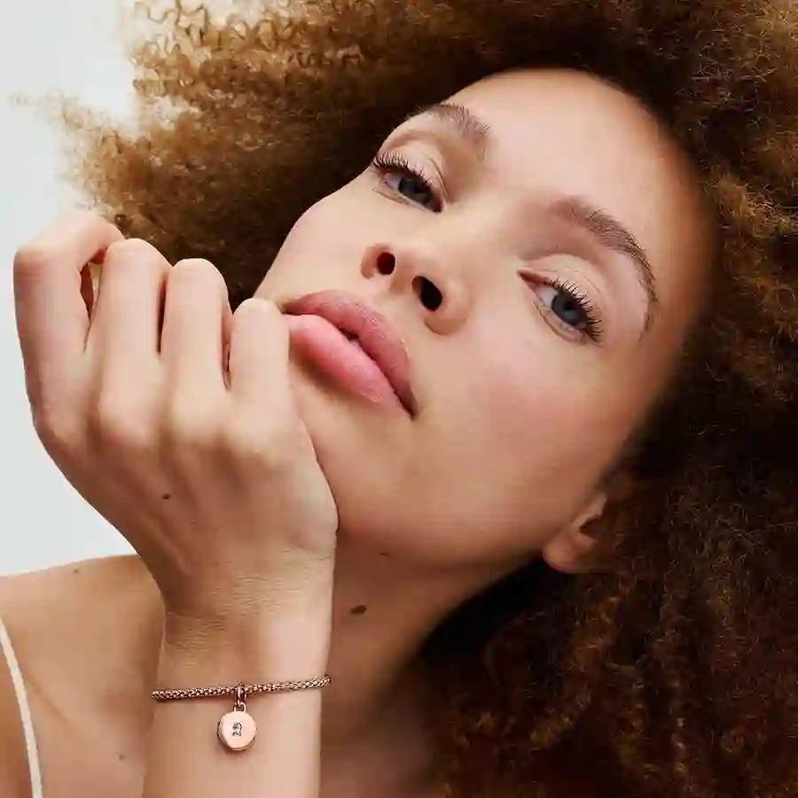 Key hole engravable locket 14k rose gold-plated dangle with clear cubic zirconia