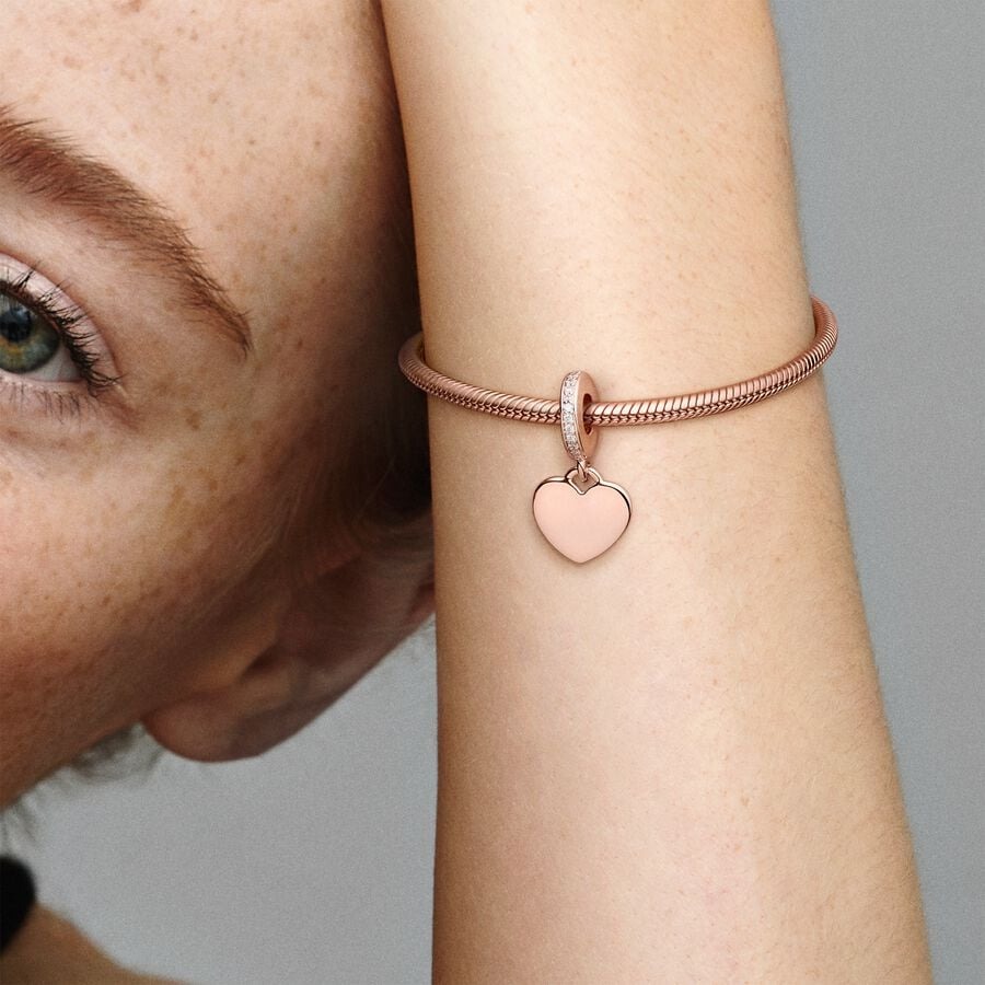 Engravable heart disc 14k rose gold-plated dangle 