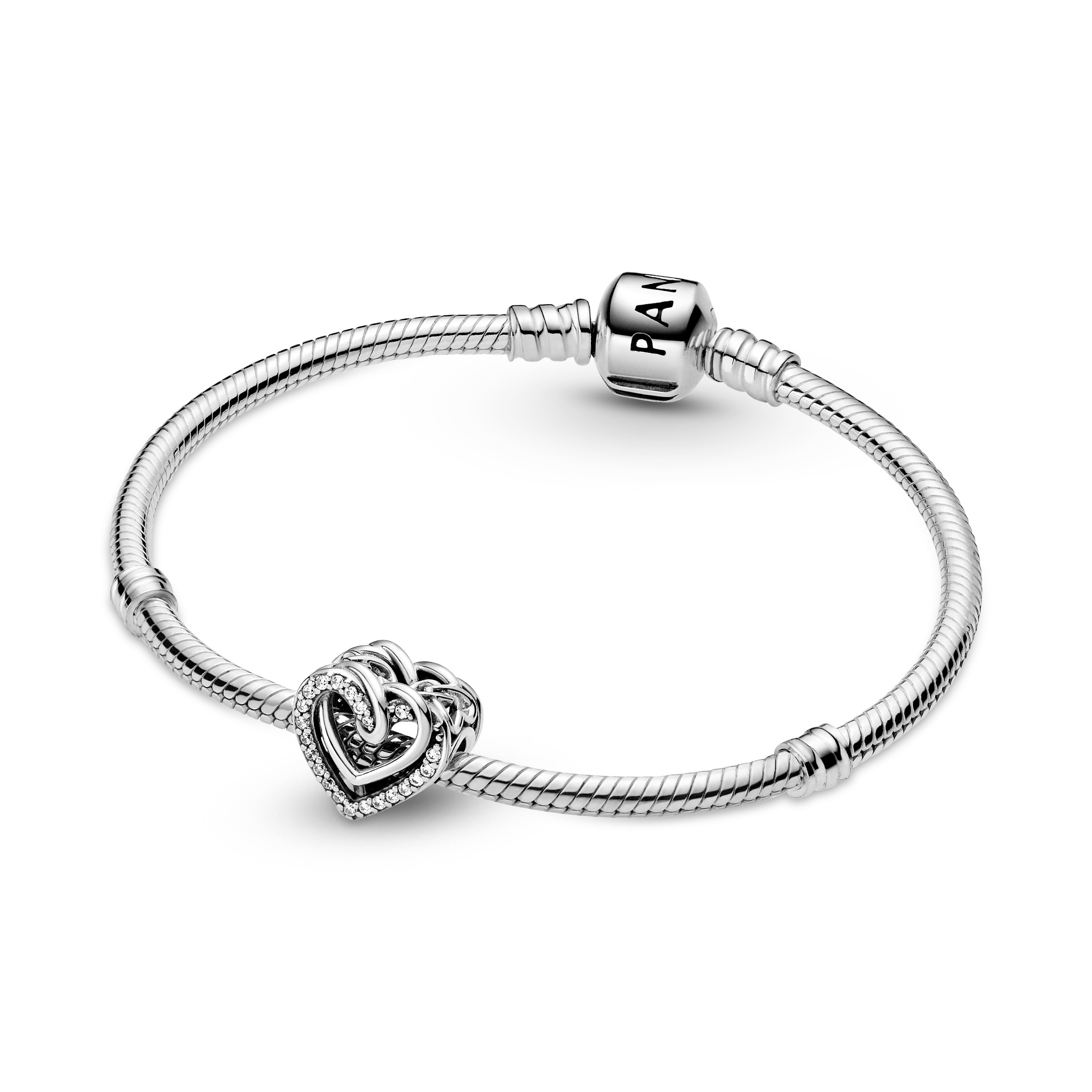 Heart sterling silver charm with clear cubic zirco