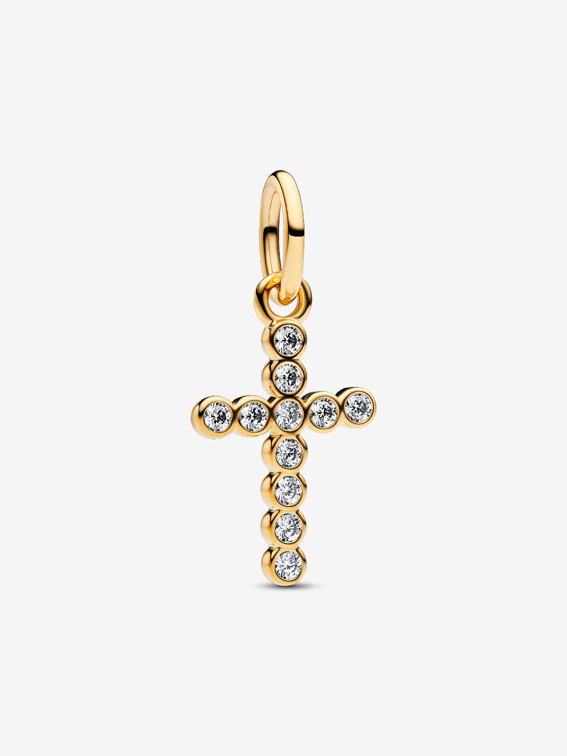 Cross 14k gold-plated dangle with clear cubic zirc