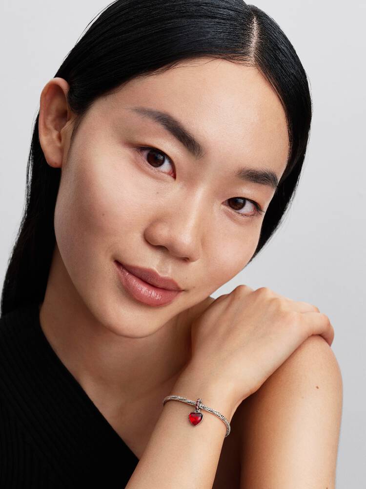 Heart sterling silver double dangle with salsa red