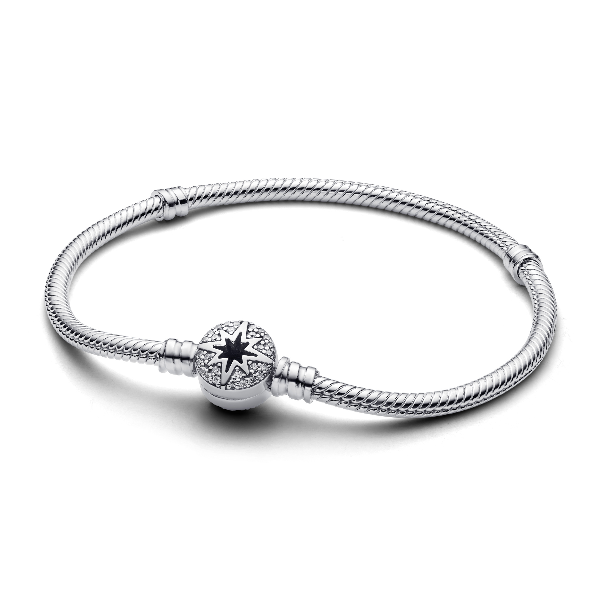 Snake chain sterling silver bracelet with north st