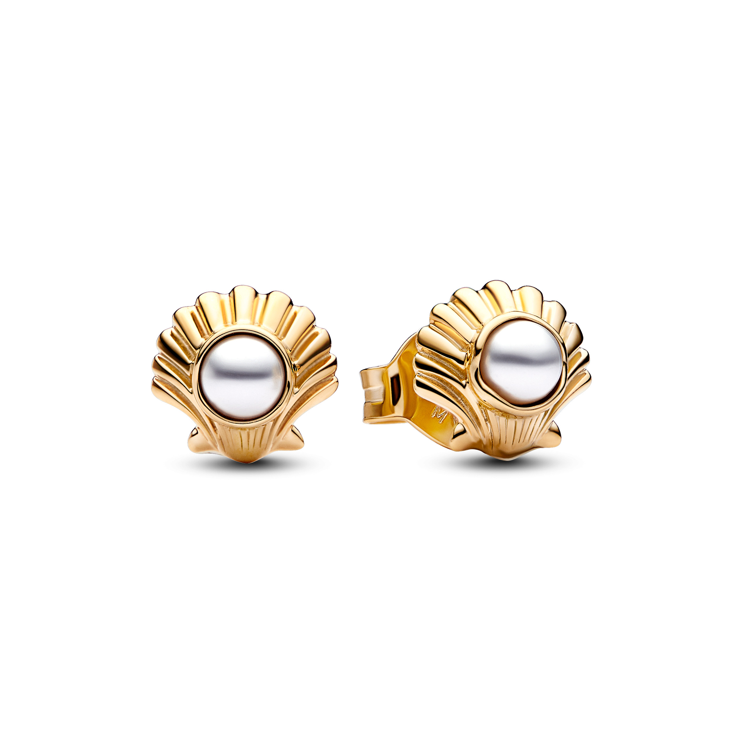 Disney The Little Mermaid seashell 14k gold-plated stud earrings with white lacquered pearl