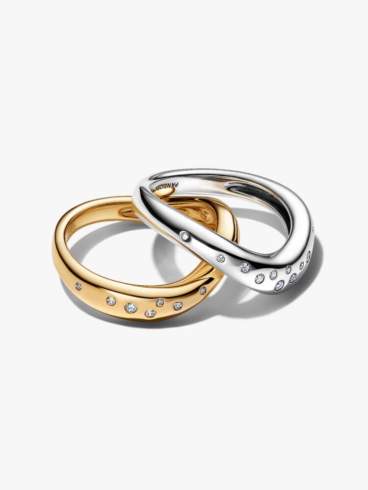 Sterling silver and 14k gold-plated splittable ring with clear cubic zirconia