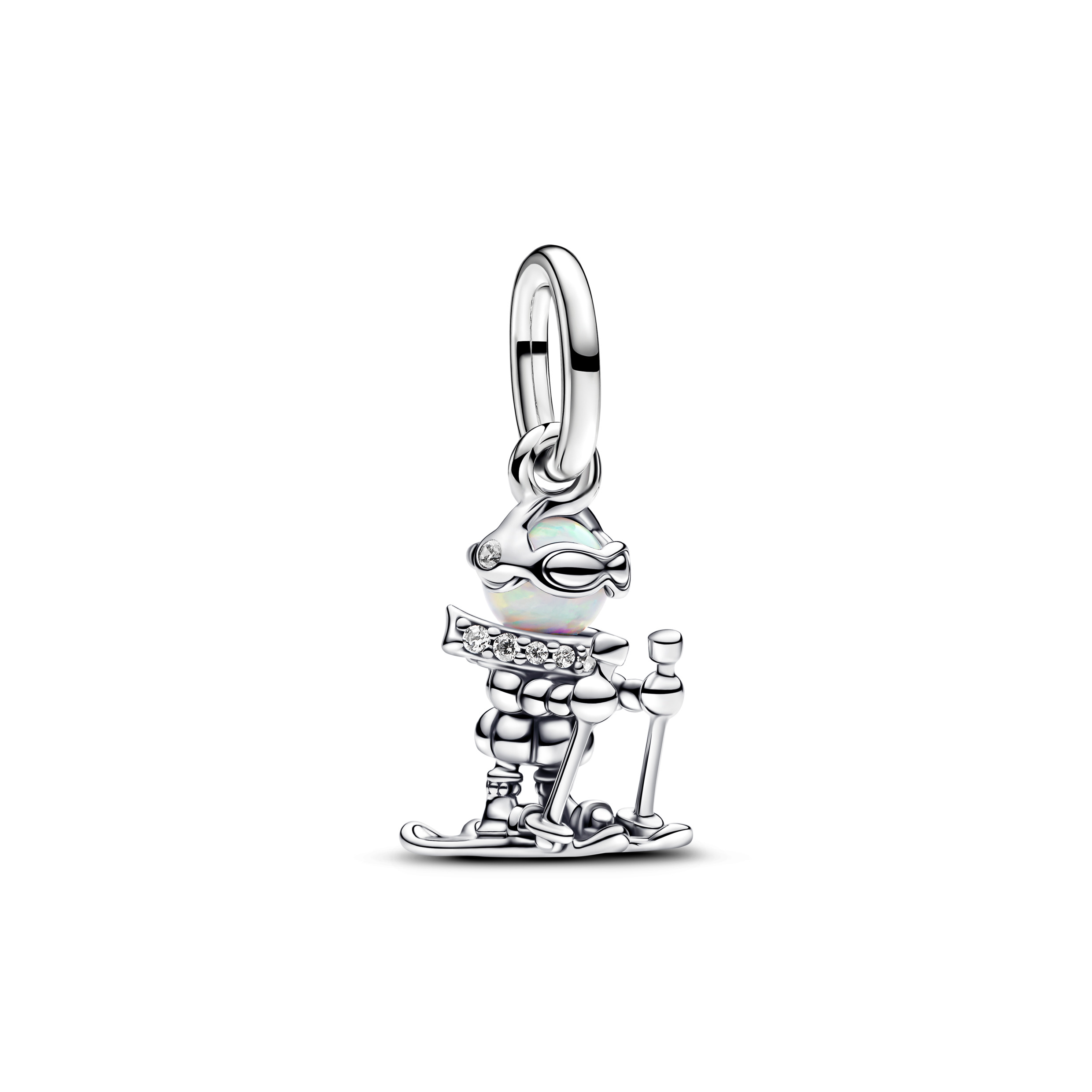 Skier sterling silver dangle with white lab-create