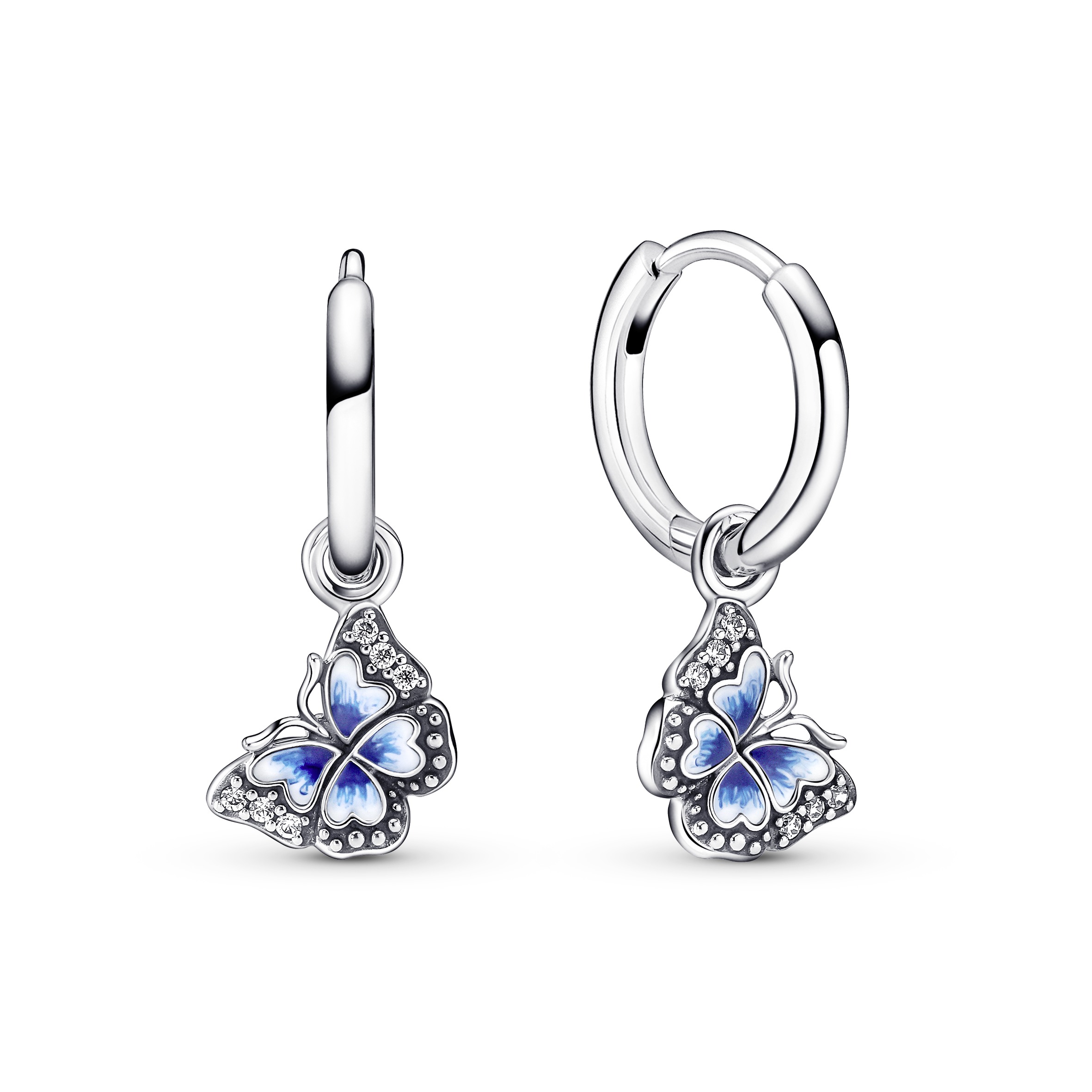 Butterfly sterling silver hoop earrings with clear