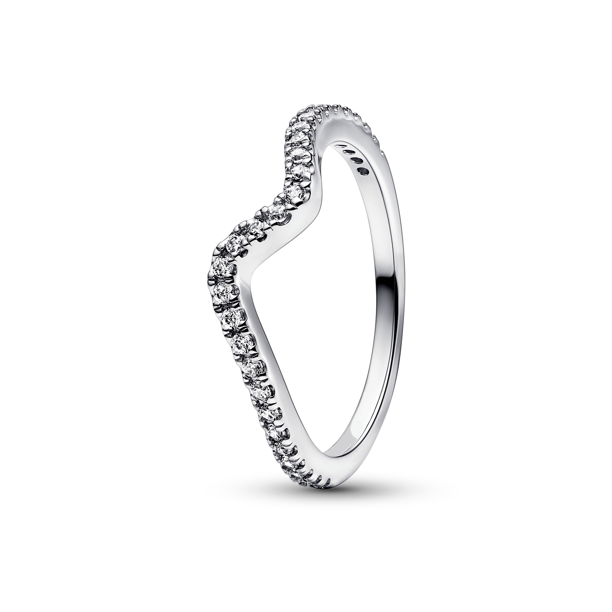 Wave sterling silver ring with clear cubic zirconi