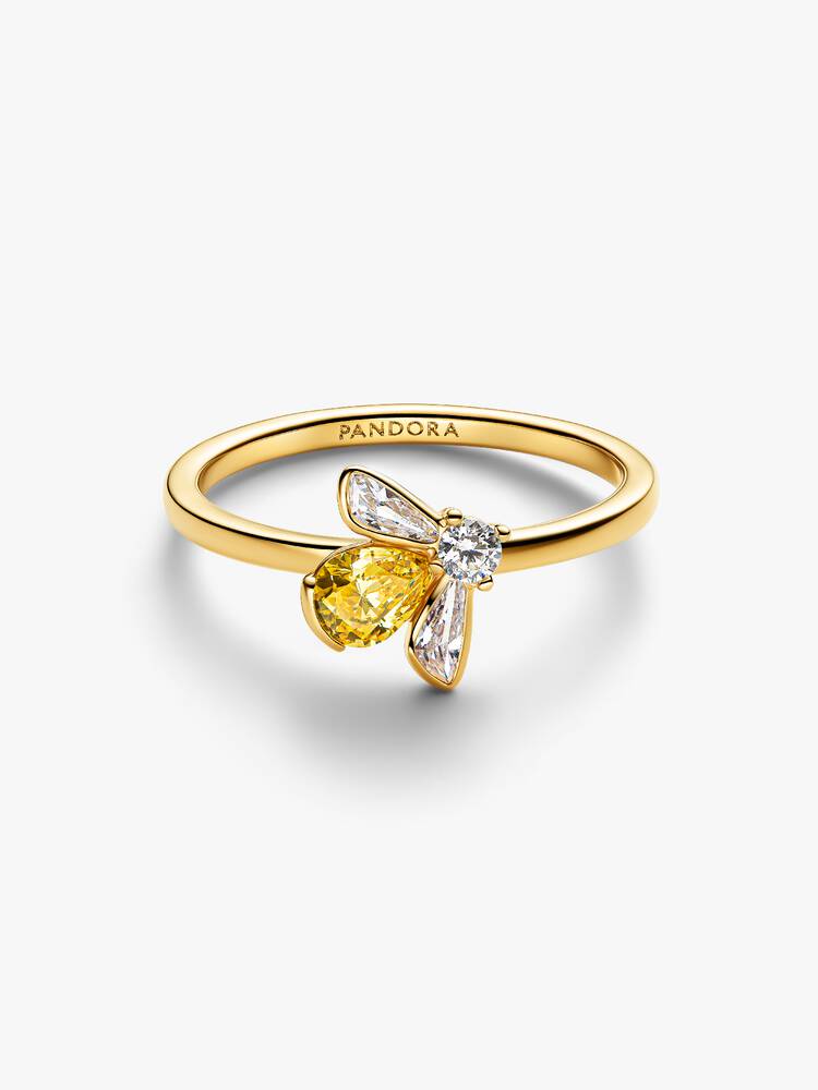 Bee 14k gold-plated ring with vibrant yellow and clear cubic zirconia