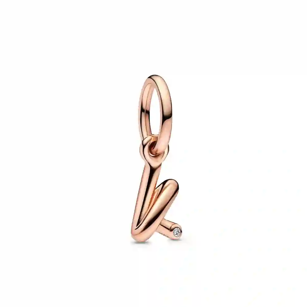 Letter k 14k rose gold-plated dangle with clear cubic zirconia