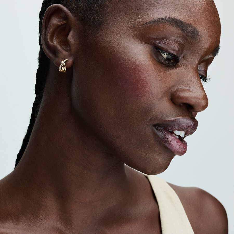 14k Gold-plated hoop earrings with clear cubic zir